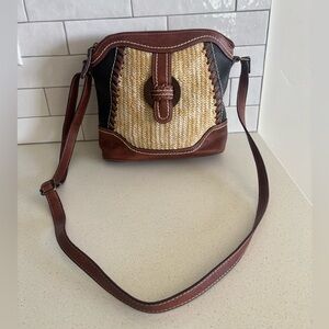 B.O.C. Haygerton Straw BOHO Crossbody Purse Handbag Black Brown Vegan Leather